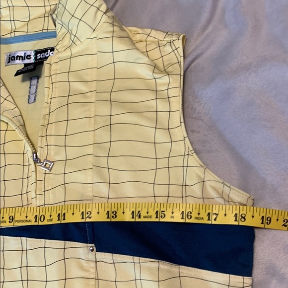 Jamie Sadock butter Yellow Blue grid pattern Sleeveless Top 1/4 zip medium - Picture 3 of 8